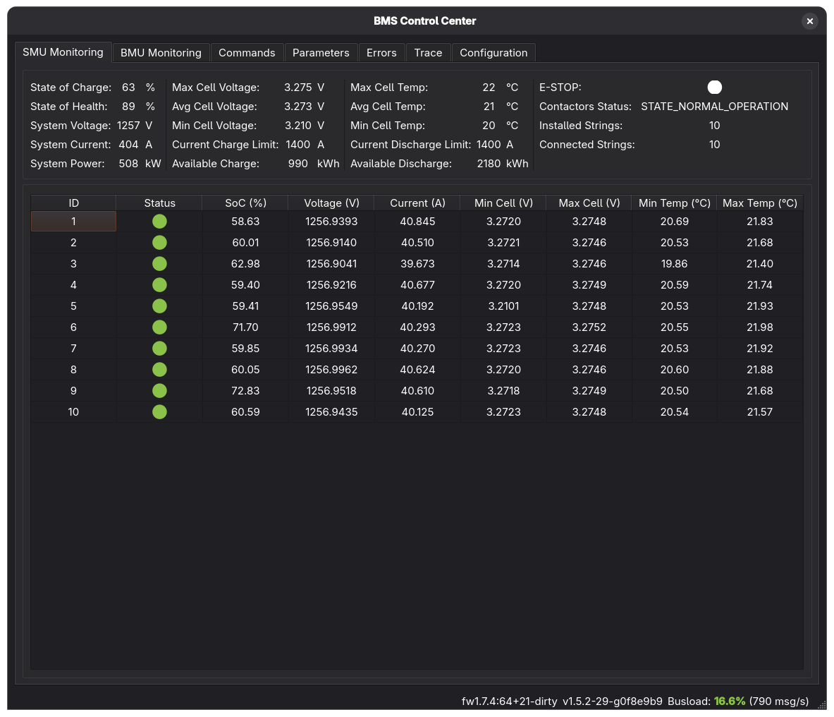 BMS Control Center — application screenshot